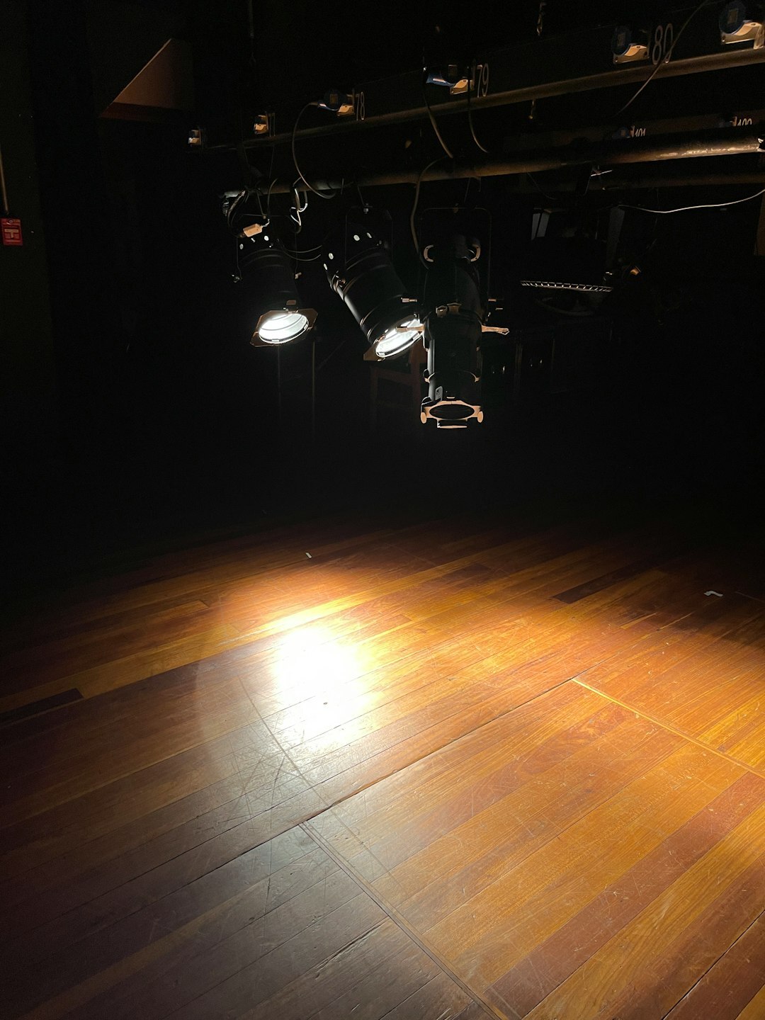 Empty television studio set with lighting rigs